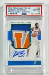 2018-19 National Treasures Mitchell Robinson Emerald Rc Patch Auto 2/5 (PSA 10)