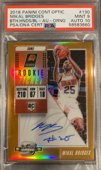 2018-19 Panini Contenders Optic MIKAL BRIDGES RC Auto Jersey #/25 Orange PSA9/10