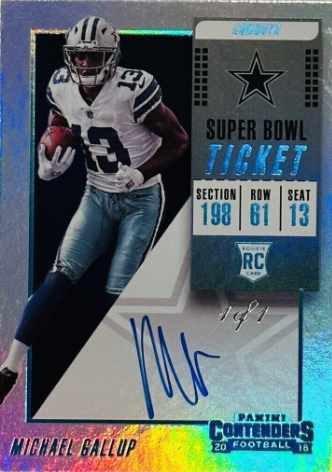 2018-19 Panini Contenders Super Bowl Ticket Auto 1/1 Michael Gallup Rookie #126