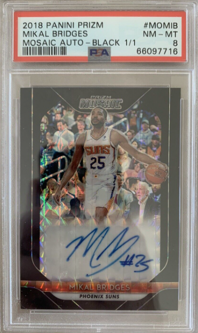 2018-19 Panini Prizm Mosaic Mikal Bridges Black Finite Rookie Auto 1/1 PSA 8