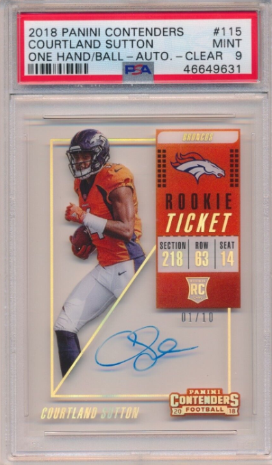 2018 Contenders Courtland Sutton Clear Ticket Auto Autograph Rookie #1/10 PSA 9