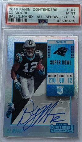 2018 Dj Moore Contenders Super Bowl Ticket Auto 1/1 Rc PSA 9