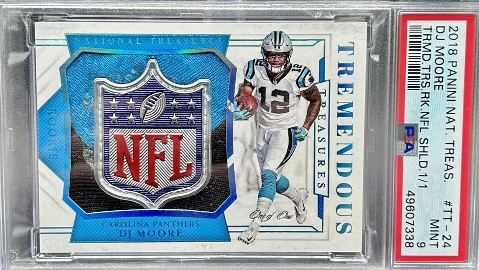 2018 National Treasures DJ MOORE Rookie Patch NFL Shield 1/1 Tremendous PSA 9