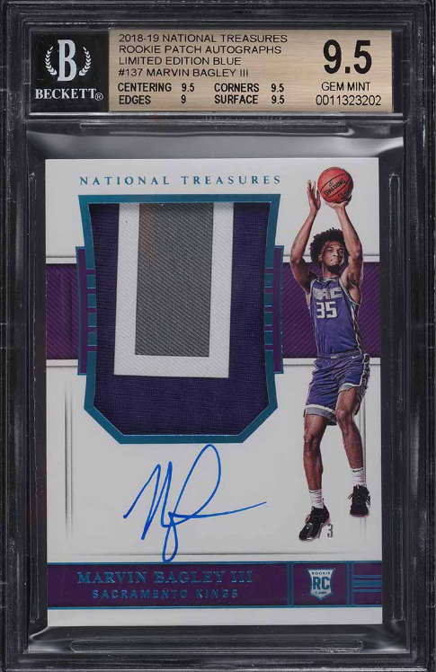 2018 National Treasures FOTL Blue Marvin Bagley III RC PATCH AUTO /3 BGS 9.5 GEM