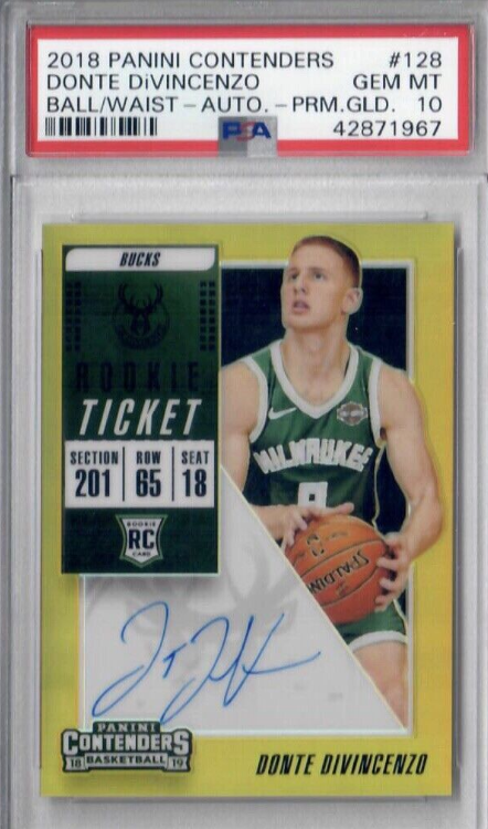 2018 Panini Contenders Donte DiVincenzo Ball/Waist Auto Premium Gold PSA 10 #128