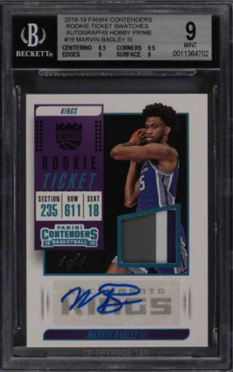 2018 Panini Contenders Marvin Bagley III ROOKIE RC AUTO PATCH 1/1 BGS 9