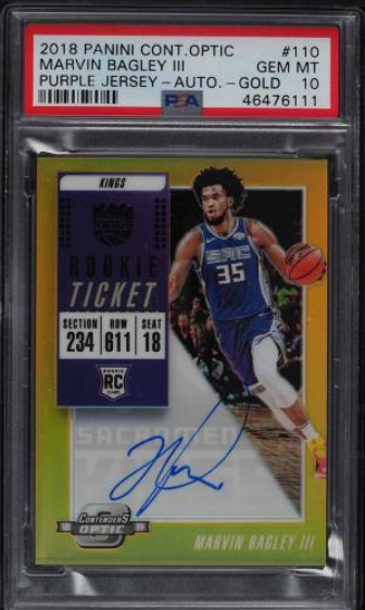 2018 Panini Contenders Optic Gold Marvin Bagley III ROOKIE RC AUTO /10 PSA 10