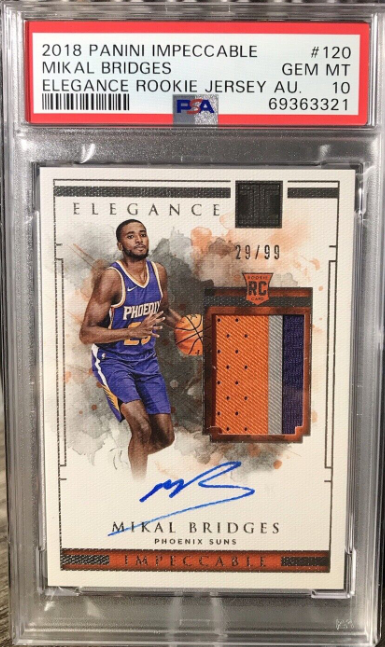 2018 Panini Impeccable MIKAL BRIDGES /99 AUTO PATCH ROOKIE PSA 10 Gem Mint POP 1