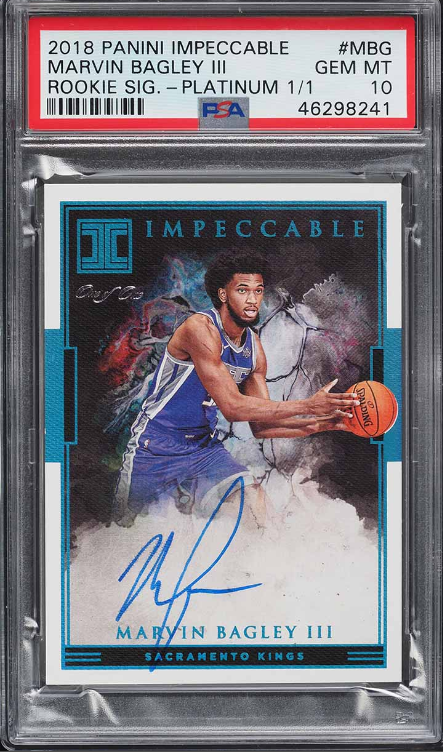 2018 Panini Impeccable Platinum Marvin Bagley III ROOKIE AUTO 1/1 #IR-MBG PSA 10