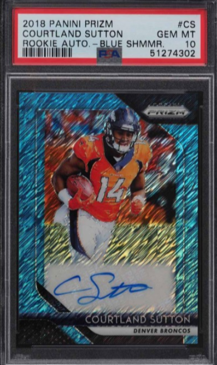 2018 Panini Prizm Courtland Sutton Blue Shimmer Auto /25 PSA 10