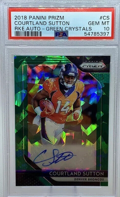 2018 Prizm Rookie Auto Green Crystals Courtland Sutton PSA 10 /75 Jersey #’d 1/1