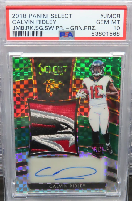 2018 Select Calvin Ridley Green Prizm RC Rookie Jumbo Patch Auto #1/5 PSA 10 GEM