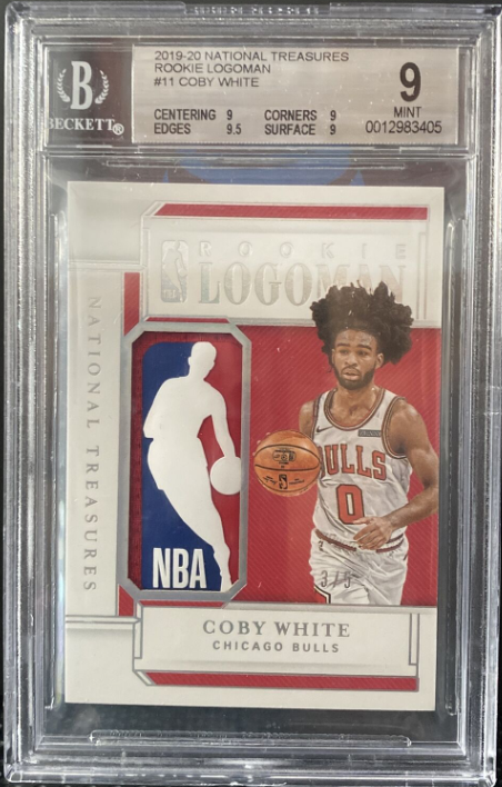 2019-20 National Treasures Coby White Bulls Rookie RC Logoman #3/5!! BGS 9