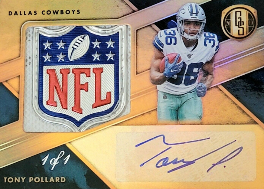 2019 Gold Standard Tony Pollard NFL Shield Rookie Auto Patch