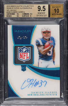 2019 Immaculate Collection Damien Harris ROOKIE PATCH AUTO 1/1 #109 BGS 9.5