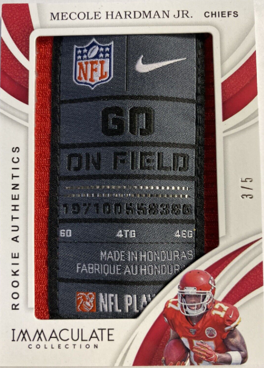 2019 Immaculate Collection Mecole Hardman Jr NFL Shield Tag JUMBO PATCH 3/5 Rc