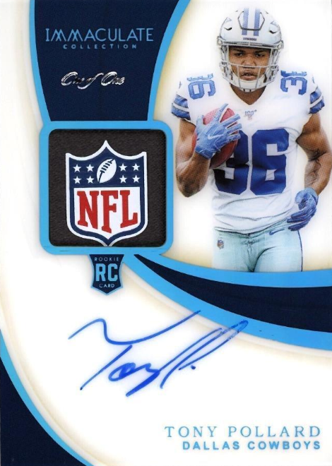 2019 Immaculate Rookie Patch Autographs NFL Shield Tony Pollard RPA 1/1 AUTO RC