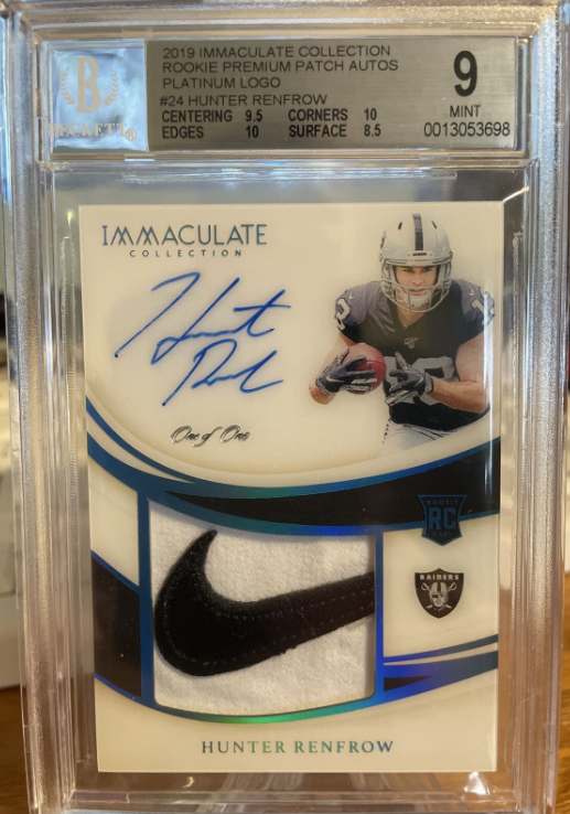 2019 Immaculate Rookie Premium RPA Platinum Swoosh 1/1 Hunter Renfrow BGS 9/9