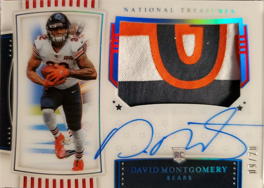 2019 NATIONAL TREASURES David Montgomery STARS & STRIPES RC AUTO #9/20 BEARS 