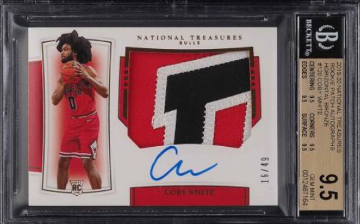 2019 National Treasures Bronze Coby White ROOKIE RC PATCH AUTO /49 #120 BGS 9.5