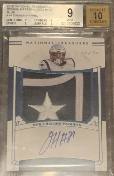 2019 National Treasures Damien Harris Nasty Star Patch on Card Auto 1/1 BGS 9