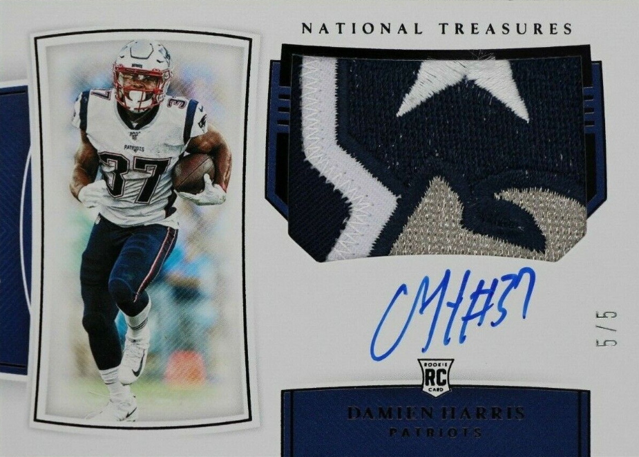 2019 National Treasures Damien Harris Rookie Auto True Black RPA 5/5 Patriots