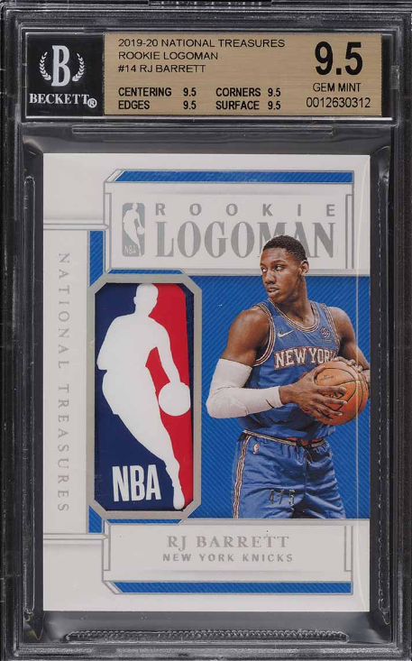 2019 National Treasures RJ Barrett ROOKIE LOGOMAN PATCH /5 #14 BGS 9.5 GEM MINT