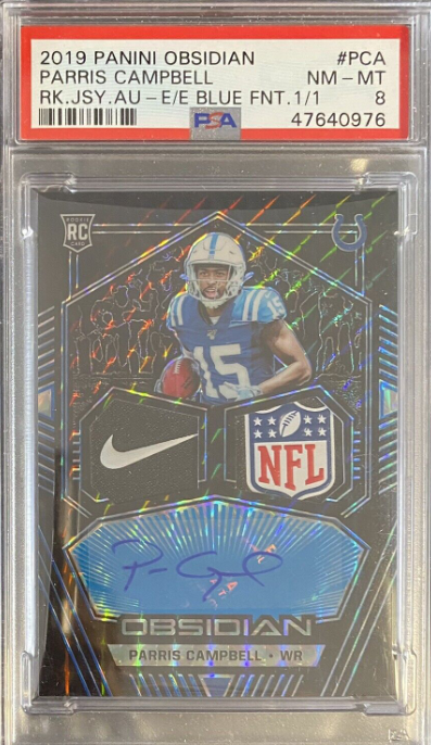 2019 Obsidian Football Parris Campbell RPA 1/1 Blue Finite PSA 8 Rookie Auto