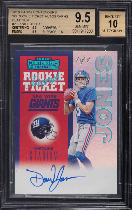 2019 Panini Contenders '98 Ticket Platinum Daniel Jones ROOKIE AUTO 1/1 BGS 9.5