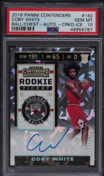 2019 Panini Contenders Cracked Ice Coby White ROOKIE RC AUTO /25 #140 PSA 10