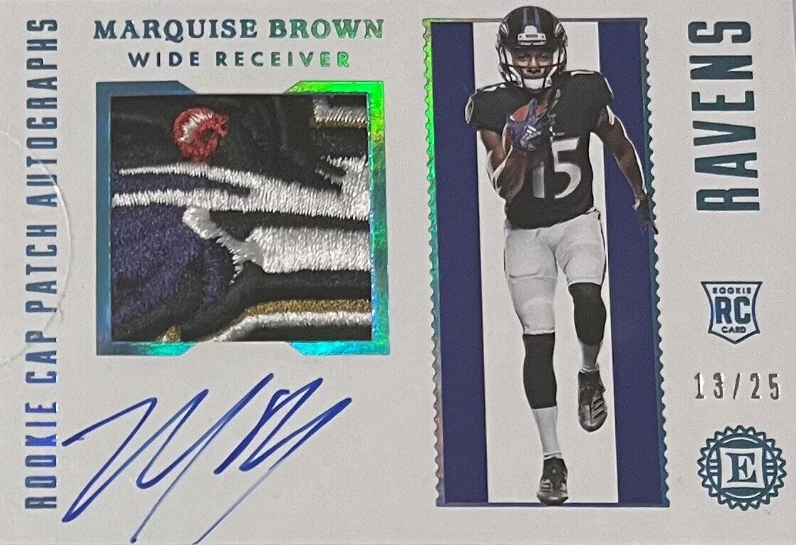 2019 Panini Encased Marquise Brown Rookie Cap Patch Autographs /25 Ravens RC