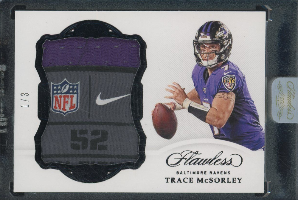 2019 Panini Flawless Black Trace McSorley RC NFL Shield Nike Tag Patch 1/3