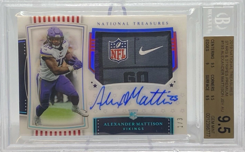 2019 Panini National Treasures Alexander Mattison Rookie Patch Autograph /3