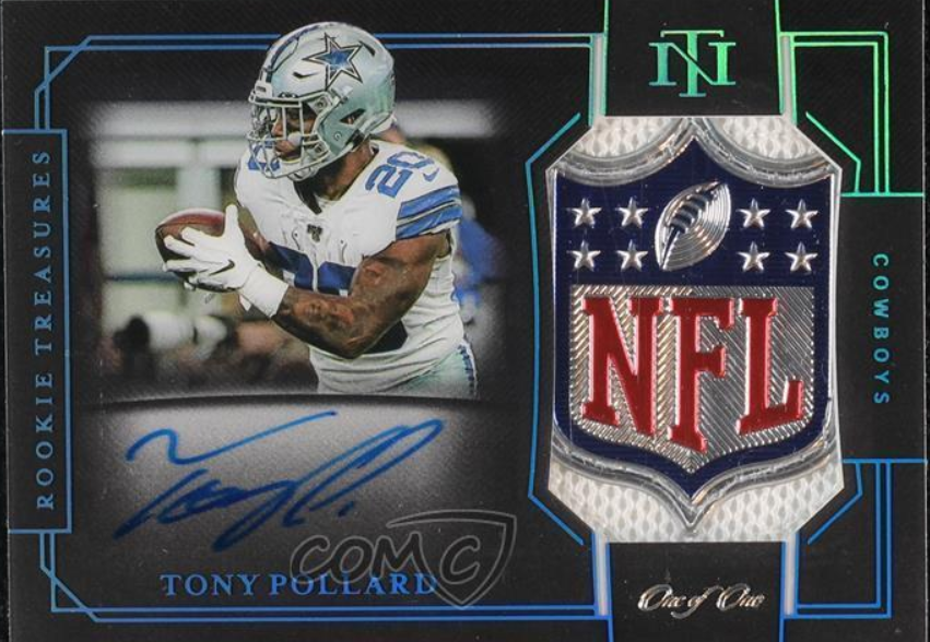 2019 Panini National Treasures NFL Shield Patch 1/1 Tony Pollard Rookie Auto RC