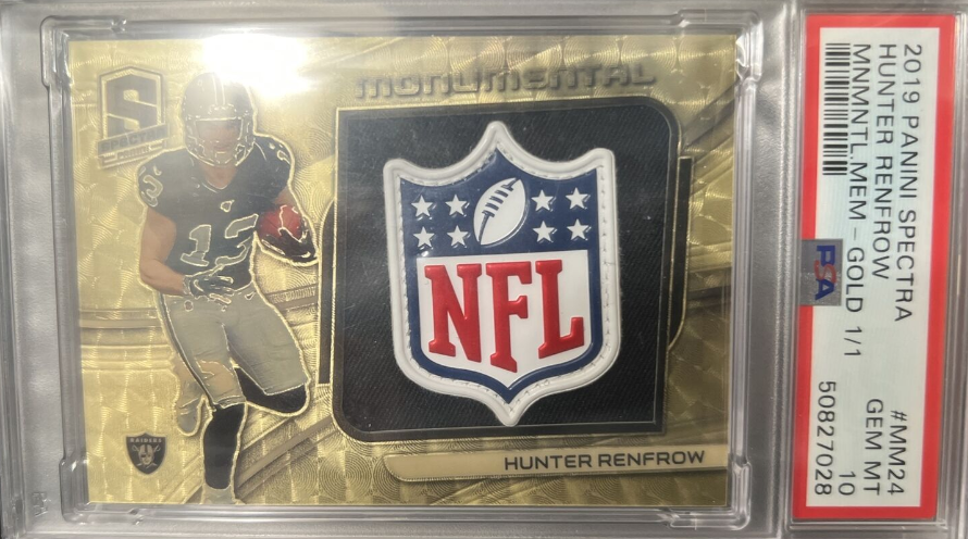 2019 Panini Spectra Hunter Renfrow Monumental Memorabilia Gold Vinyl 1/1 PSA 10