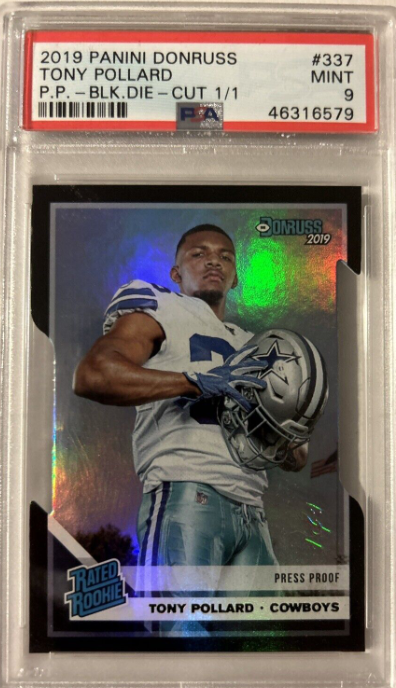 2019 Tony Pollard Panini Donruss Rated Rookie Black Die Cut #1/1 PSA 9 P.P