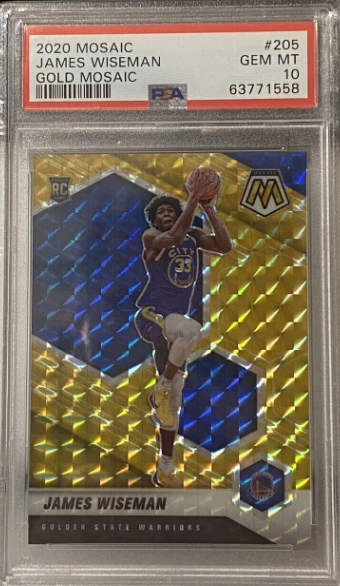 2020-21 James Wiseman Mosaic Gold Prizm 07/10 Rookie Card #205 Warriors PSA 10