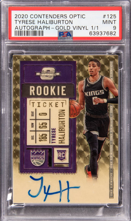 2020-21 Panini Contenders Optic Gold Vinyl Prizm #125 Tyrese Haliburton Signed Rookie Card