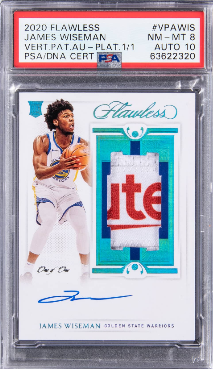 2020-21 Panini Flawless Vertical Patch Autograph Platinum #VPAWIS James Wiseman Signed Patch Rookie Card