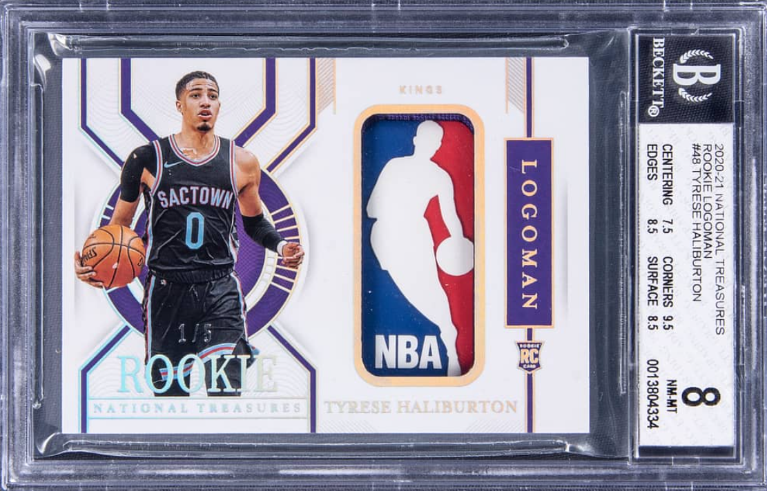 2020-21 Panini National Treasures "Rookie Logoman" #TYR Tyrese Haliburton NBA Logo Patch Rookie Card