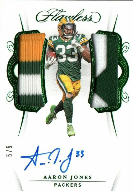 2020 Flawless AARON JONES SSP Emerald Dual Patch Rookie Auto /5 GB Packers