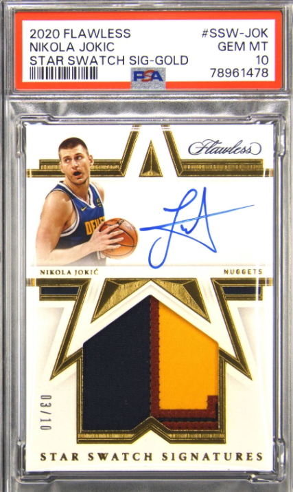 2020 Flawless Star Swatch Nikola Jokic Gold Patch Auto 03/10 - POP 1 PSA 10