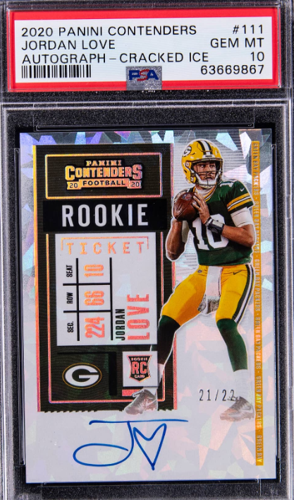 2020 Panini Contenders Rookie Ticket Autograph Cracked Ice #111 Jordan Love Signed Rookie Card