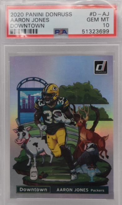 2020 Panini Donruss Aaron Jones DOWNTOWN #D-AJ Green Bay Packers PSA 10 POP6