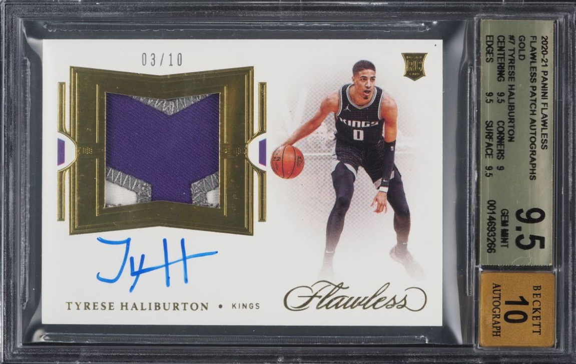 2020 Panini Flawless Gold Tyrese Haliburton Rookie Patch Auto /10 Bgs 9.5 Gem