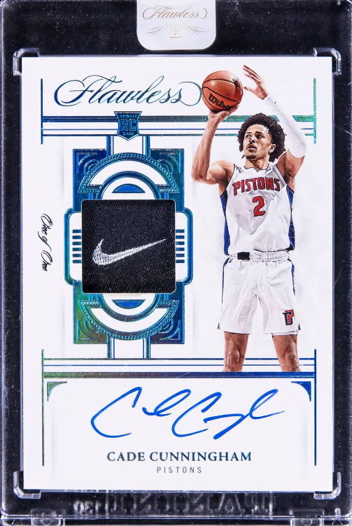 2021-22 Panini Flawless Laundry Tag Autographs #LTA-CCH Cade Cunningham Signed Patch Rookie Card