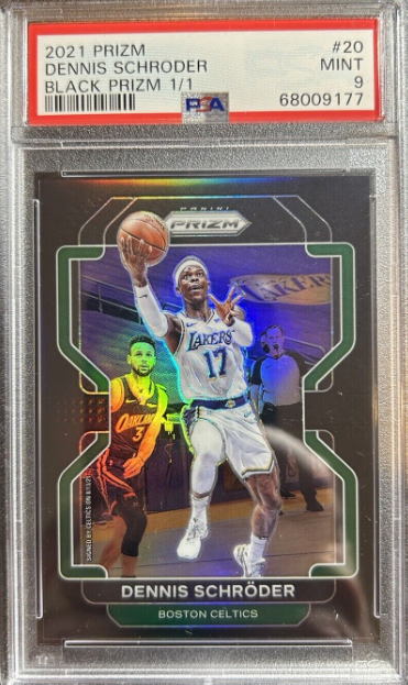 2021-22 Panini Prizm Dennis Schroder BLACK PRIZM 1/1 Lakers Celtics Curry PSA 9