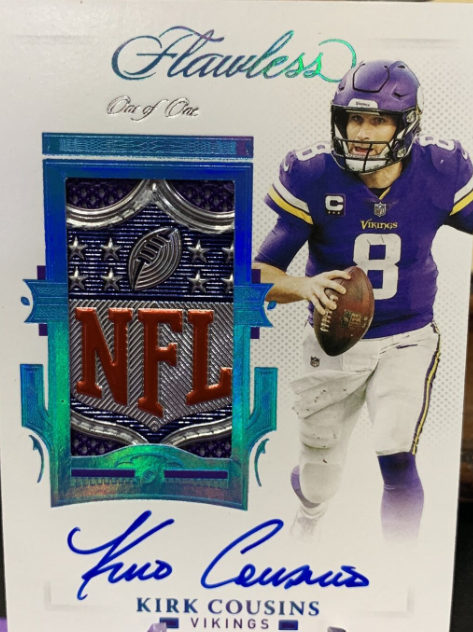 2021 Flawless Kirk Cousins NFL Shield Patch Auto True 1/1 on Card Vikings