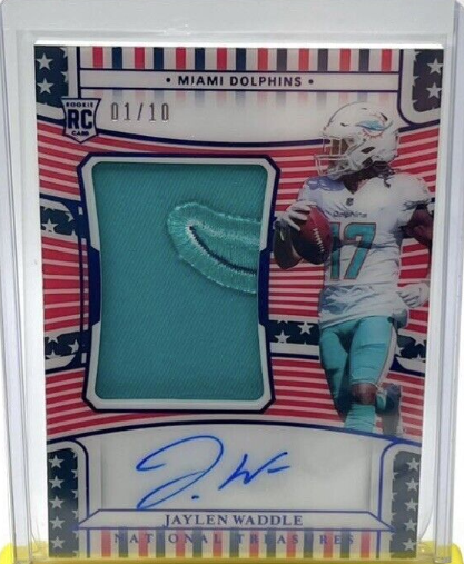 2021 National Treasures Football Jaylen Waddle 01/10 Dolphins RPA FOTL Stars