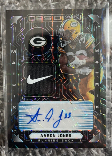 2021 Panini Obsidian Aaron Jones Nike Swoosh 1/1 Patch Auto Packer Sharp Corners